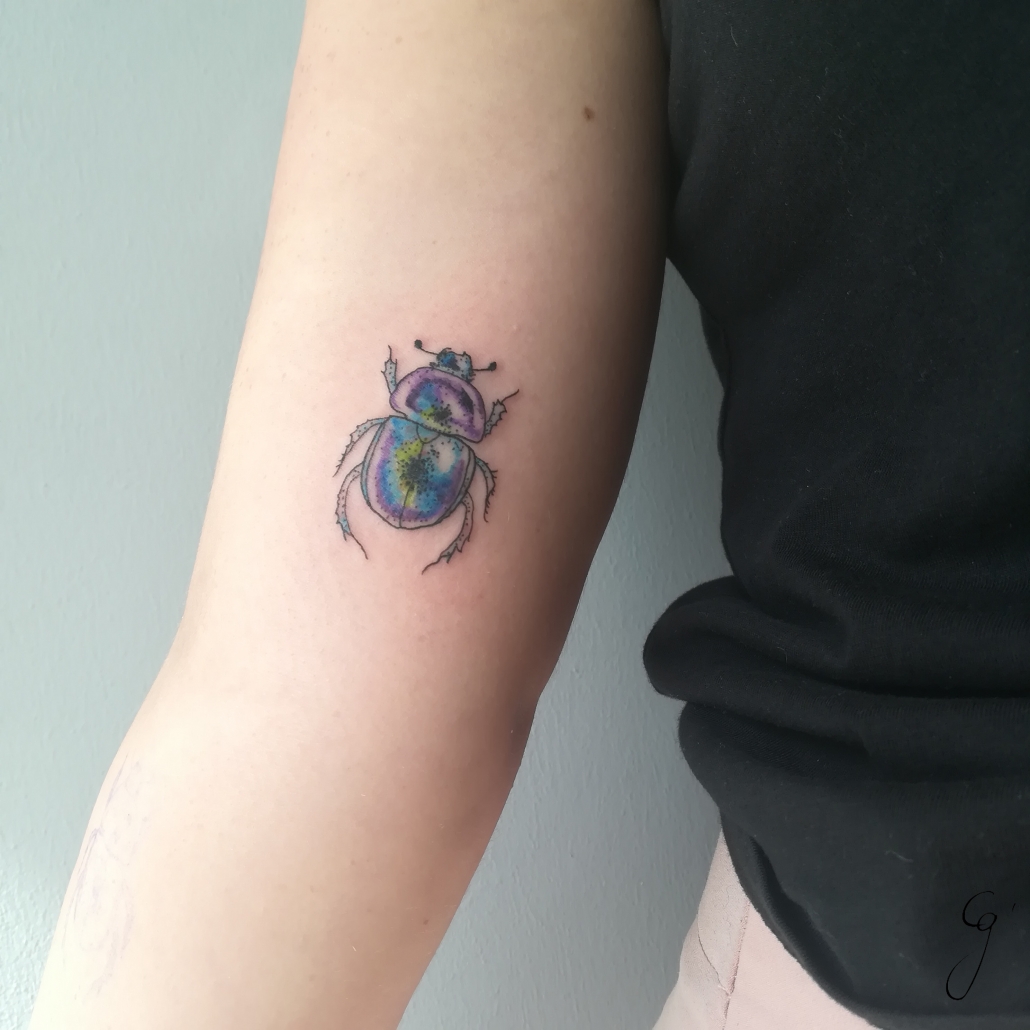 LED Travel Series Egypt Scarabe fine line dotwork tattoo by artist Cesarina Gretha (Sanne Bosscher)