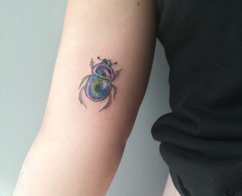 LED Travel Series Egypt Scarabe fine line dotwork tattoo by artist Cesarina Gretha (Sanne Bosscher)