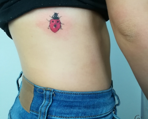 LED Insect Series Ladybug fine line dotwork tattoo by artist Cesarina Gretha (Sanne Bosscher)