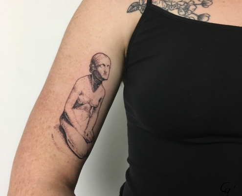 LED Travel Series La fiducia in Dio by Bartolini in Poldi Pezolli Milan fine line dotwork tattoo by artist Cesarina Gretha (Sanne Bosscher)