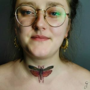 LED Insect Series Grasshopper fine line dotwork tattoo by artist Cesarina Gretha (Sanne Bosscher)