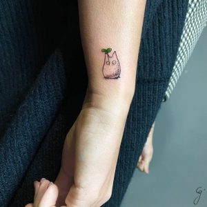 LED Totoro fine line dotwork tattoo by artist Cesarina Gretha (Sanne Bosscher)