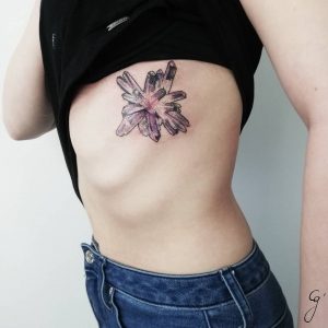 LED Minerals Series Amtheist fine line dotwork tattoo by artist Cesarina Gretha (Sanne Bosscher)